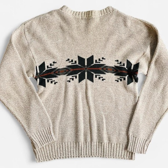 Vintage Men’s Scandia Cotton Blend Knit Cream Tan Nordic Snowflake Sweater - Picture 5 of 7